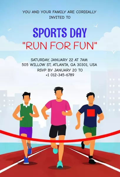 Exciting Sports Day Fun Run Gathering Family Invitation Template