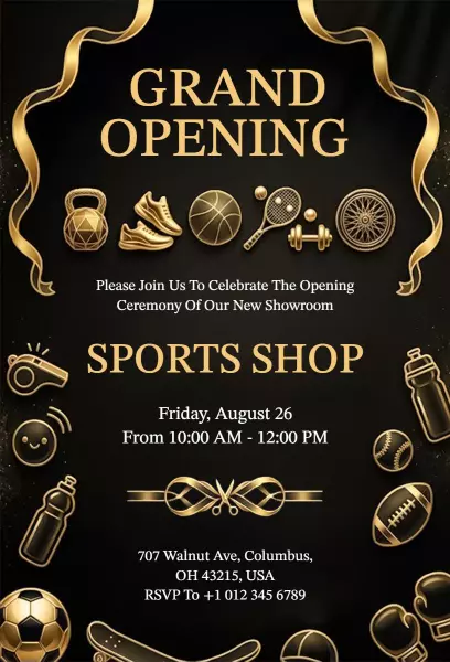 Exciting Sports Shop Grand Opening Celebration Invitation Template