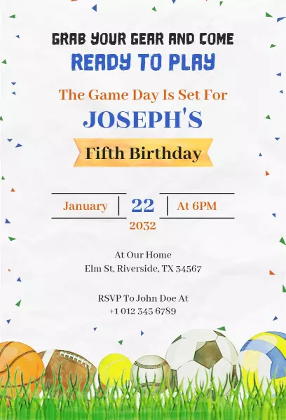 Exciting Sports Theme Fun Birthday Celebration Invitation Template