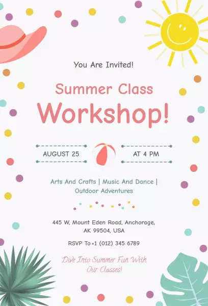 Exciting Summer Class Arts and Crafts Workshop Invitation Template