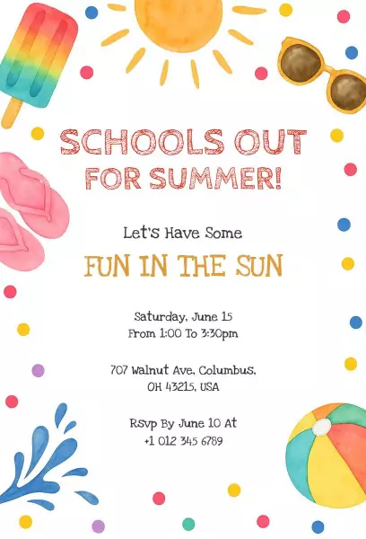 Exciting Summer Fun School End Celebration Invitation Template