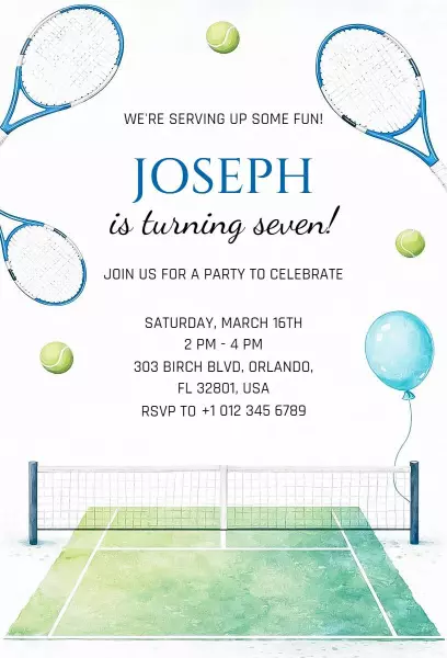 Exciting Tennis Sports Birthday Celebration Invitation Template