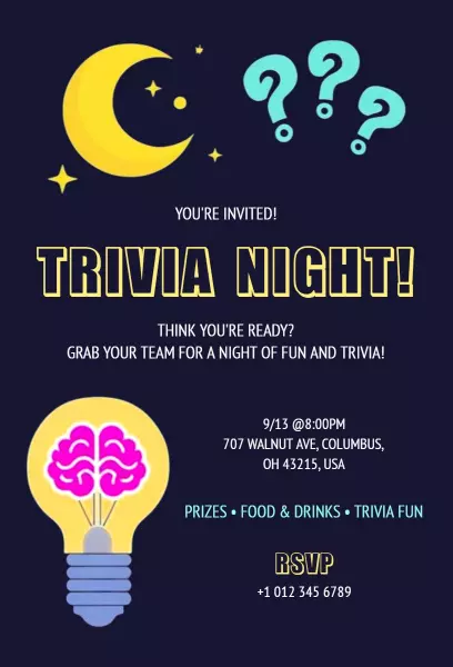 Exciting Trivia Night Game Fun Gathering Invitation Template