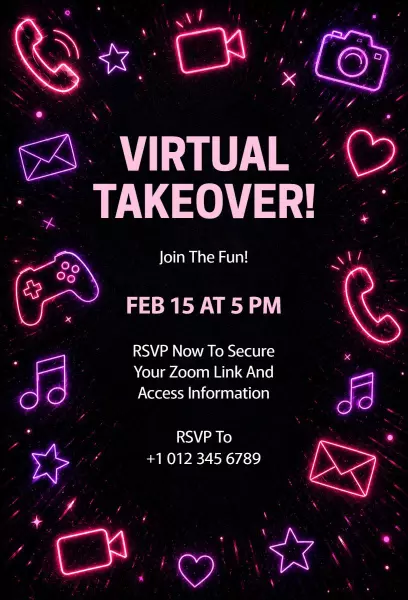 Exciting Virtual Takeover Online Party Invitation Template