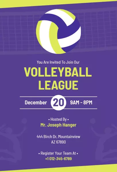 Exciting Volleyball League Tournament Sports Invitation Template