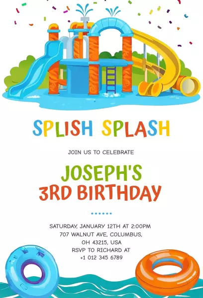 Exciting Waterpark Birthday Celebration for Kids Invitation Template