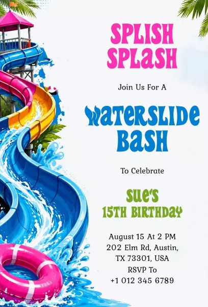 Exciting Waterslide Bash Waterpark Birthday Invitation Template