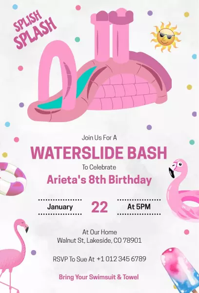 Exciting Waterslide Birthday Bash Celebration Invitation Template