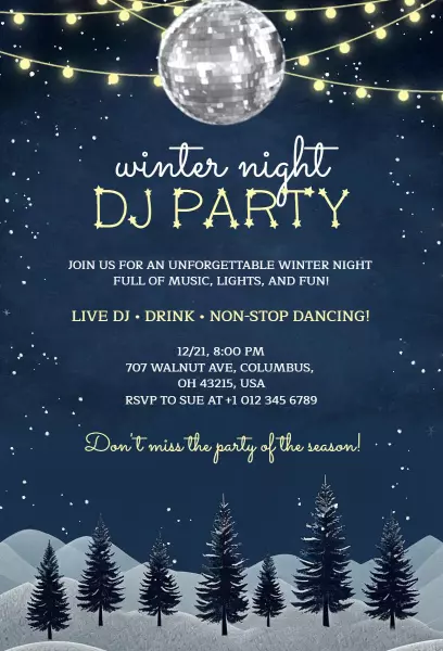 Exciting Winter Night DJ Party Celebration Invitation Template