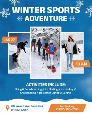 Exciting Winter Sports Adventure with Snow Activities Poster Template