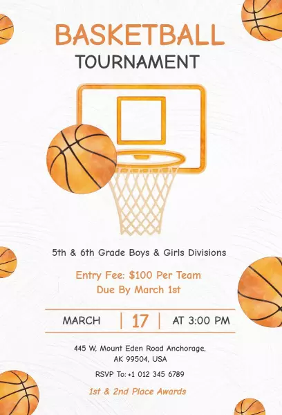 Exciting Youth Basketball Tournament Sports Invitation Template