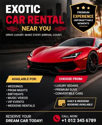 Exotic Car Rental Service Promotion Flyer Template