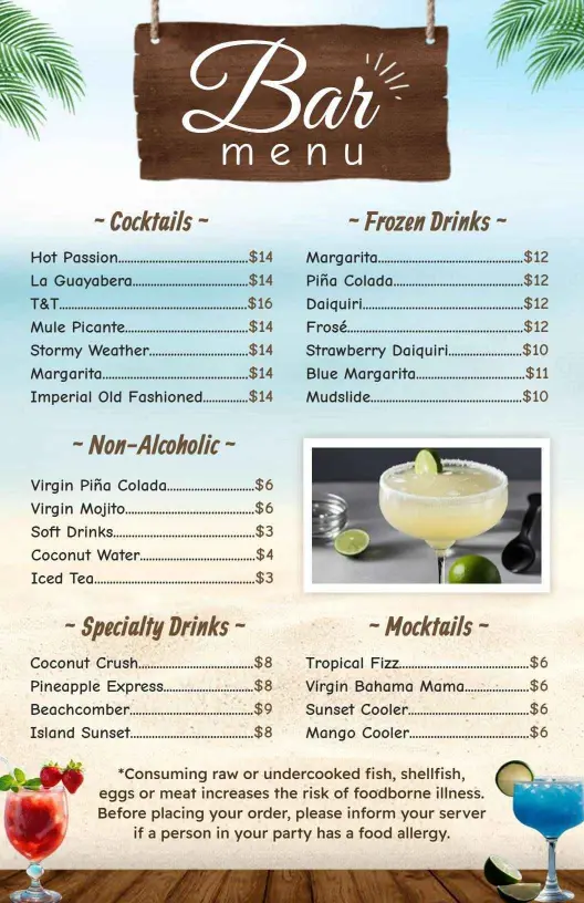 Exotic Cocktails and Chill Frozen Drinks Special Bar Menu Template