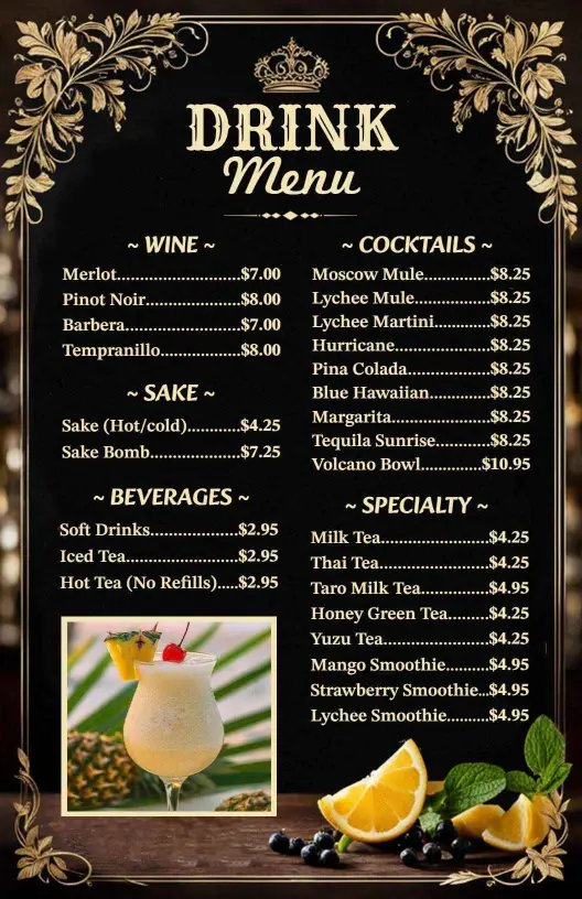 Exotic Cocktails and Refreshing Smoothies Bar Menu Template