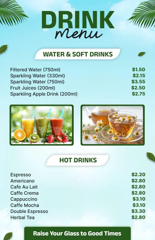 Exotic Greenery Tropical Themed Drink Options Menu Template