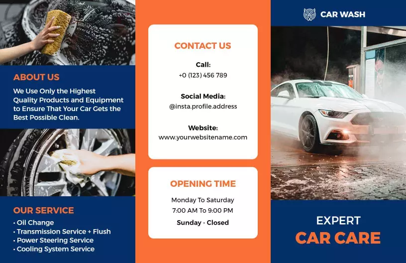 Expert Car Wash Services and Care Information Brochure Template