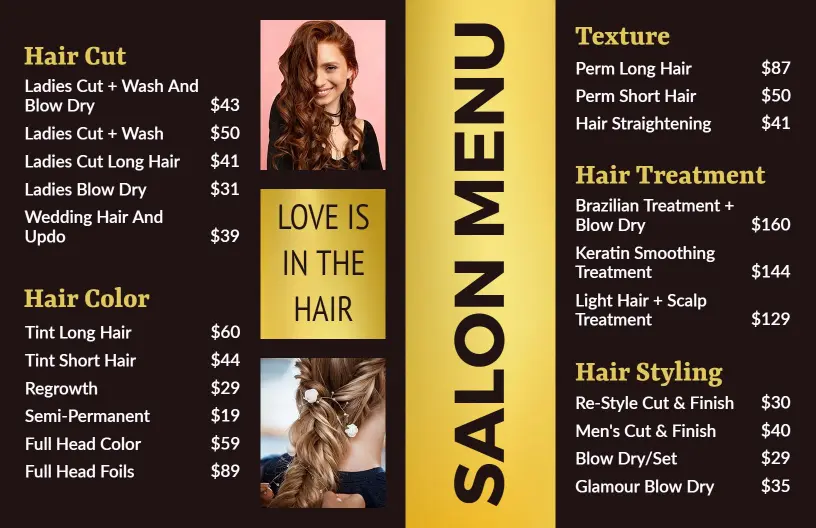 Expert Hair Color and Texture Treatments Salon Menu Template