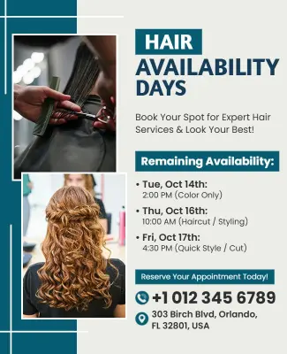 Expert Hair Services Availability Days Flyer Template