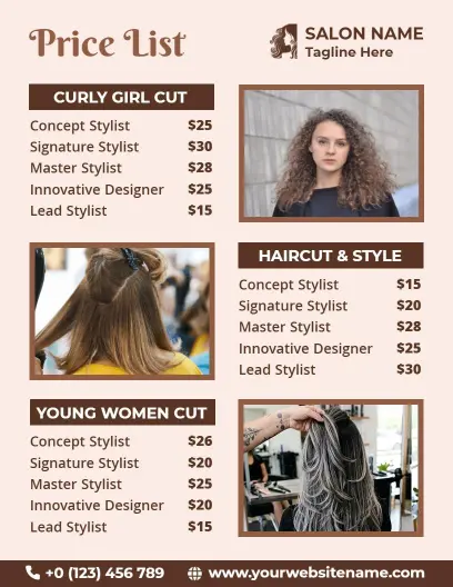 Expert Haircut and Styling Options Featuring Diverse Salon Price List Template