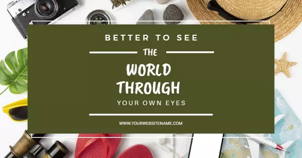 Exploring Travel Themes with Green Background and Fun Accessories Banner Template