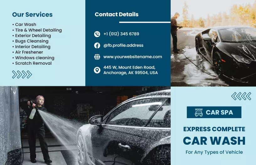 Express Complete Car Wash Services and Detailing Brochure Template
