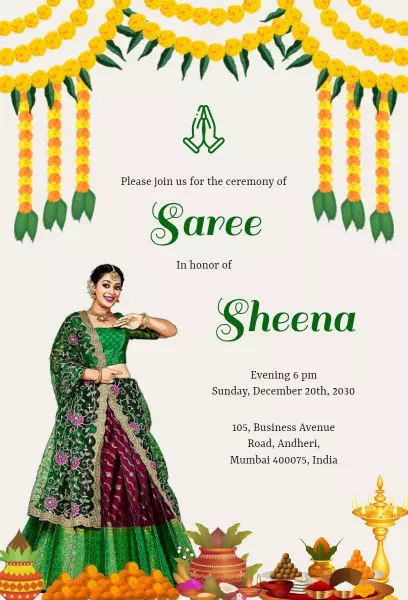 Exquisite Half Saree Ceremony Celebration Invitation Template