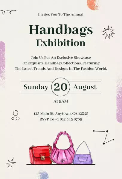 Exquisite Handbags Fashion Trends Showcase Exhibition Invitation Template