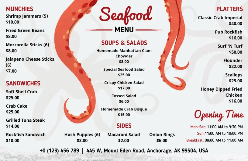 Exquisite Seafood Dishes with Fresh Catches and Classics Menu Template