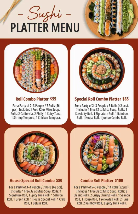 Exquisite Sushi Platter Selections with Fresh Fish and Rolls Menu Template