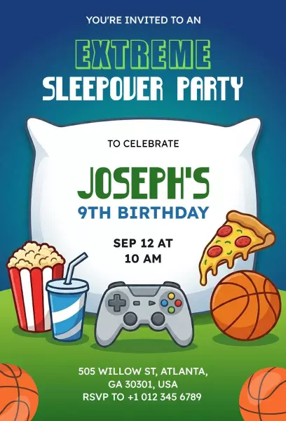 Extreme Sleepover Adventure Party Invitation Template