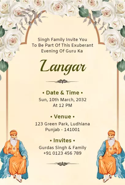 Exuberant Guru Ka Langar Sacred Ceremony Invitation Template