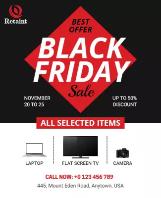 Eye-Catching Red Black Friday Sale Discount Poster Template