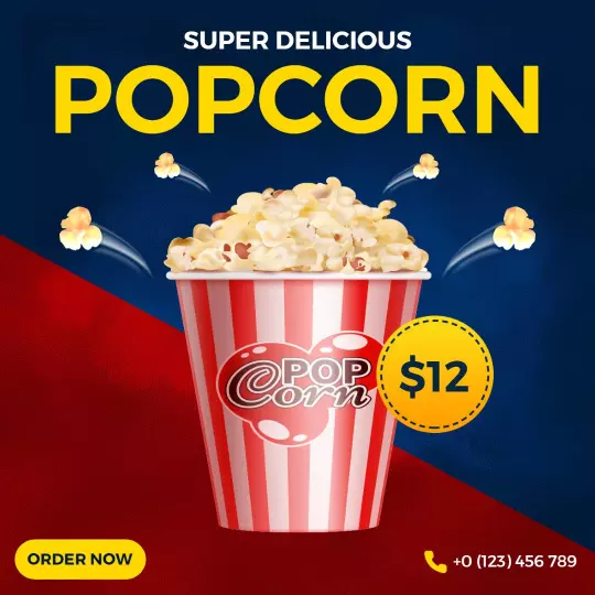 Eye-Catching Red-White Popcorn Promotion with Price Ad Template