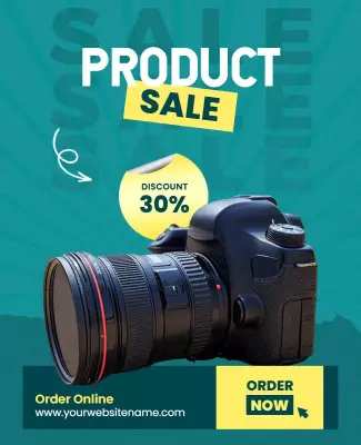 Eye-Catching Teal Camera Product Sale Poster Template