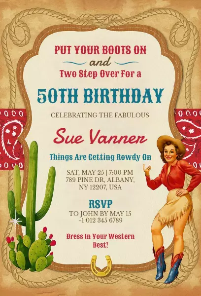 Fabulous Cowgirl 50th Birthday Celebration Invitation Template