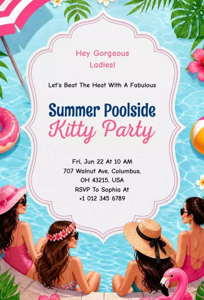 Fabulous Summer Poolside Kitty Party Invitation Template