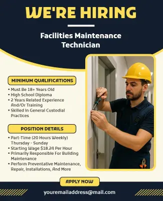 Facilities Maintenance Technician Hiring Flyer Template