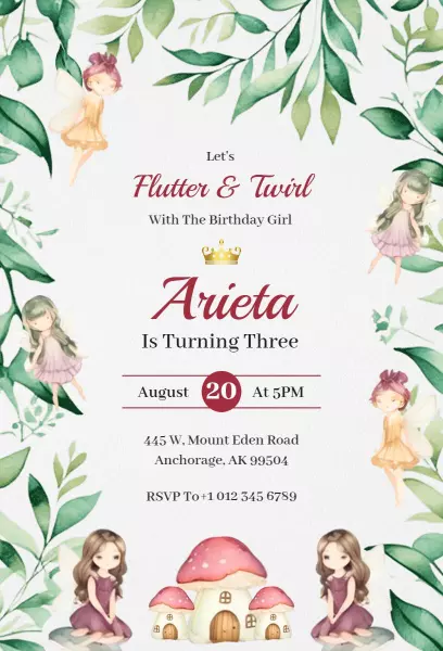 Fairy Flutter Twirl Magical Birthday Celebration Invitation Template