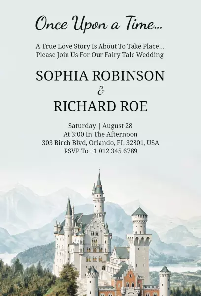 Fairy Tale Castle Destination Wedding Celebration Invitation Template