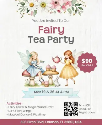 Fairy Tea Party Invitation Flyer Template