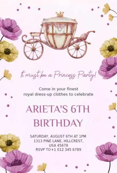 Fairytale Princess Party Magical Birthday Celebration Invitation Template