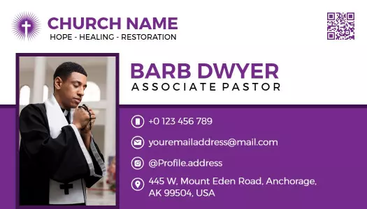 Faith-Based Purple Church Ministry Contact Business Card Template