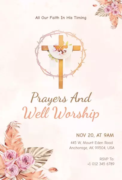 Faithful Community Worship Praise Prayer Service Invitation Template