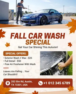 Fall Car Wash Special Promotion Flyer Template