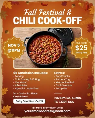 Fall Festival and Chili Cook-Off Event Flyer Template