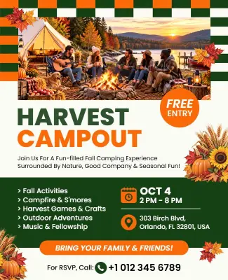 Fall Harvest Campout Event Flyer Template