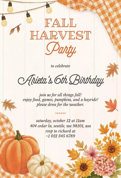 Fall Harvest Celebration Autumn Birthday Invitation Template