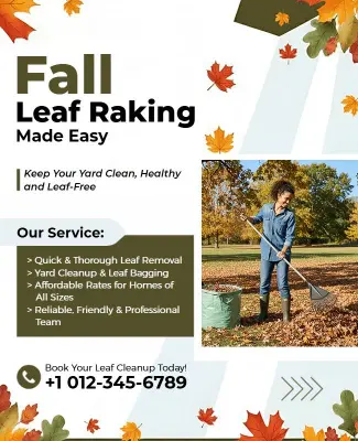 Fall Leaf Raking Service Promotional Flyer Template