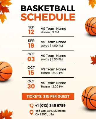 Fall Themed Basketball Schedule Flyer Template