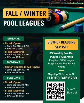 Fall Winter Pool Leagues Sign-up Flyer Template
